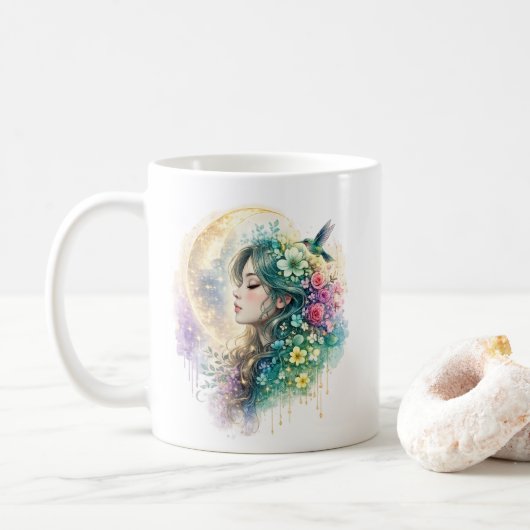 Ethereale Bloemige Vrouw Kolibrie Mok (Met donut)