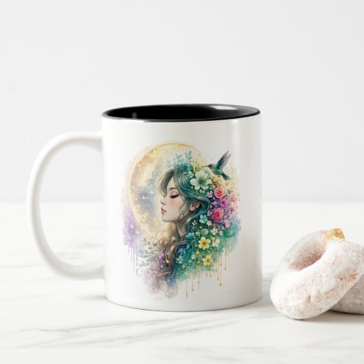 Ethereale Bloemige Vrouw Kolibrie Mok (Met donut)