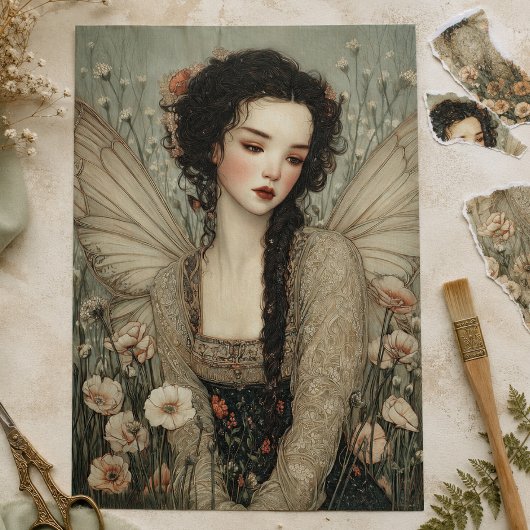 Ethereale Fee in Wilde Bloementuin Decoupage Tissuepapier