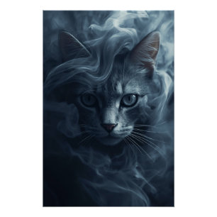 Ethereale Kat in Rook & Nevel – Mystieke Poster