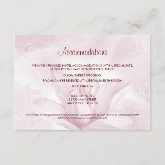 Ethereale Magnolia Bloem, Trouwaccommodatie Informatiekaartje (Voorkant)