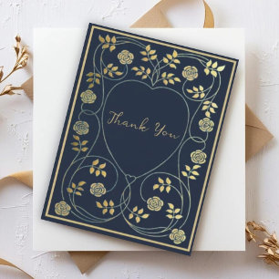 Ethereale Midnight Navy & Goud Vintage Art Nouveau Bedankkaart