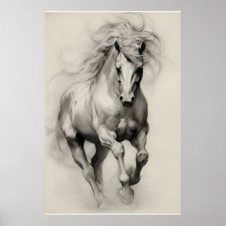 Ethereale rennende paard potloodschets poster