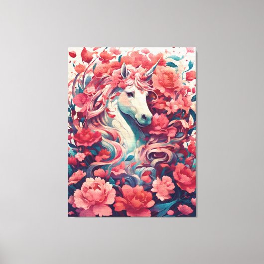 Ethereale Roze Eenhoorn Fantasy Kunst Canvas Afdruk (Voorkant)