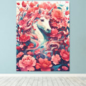 Ethereale Roze Eenhoorn Fantasy Kunst Canvas Afdruk (Insitu (Houten vloer))