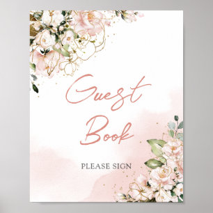 Ethereale roze gouden bloem boho gast boek poster