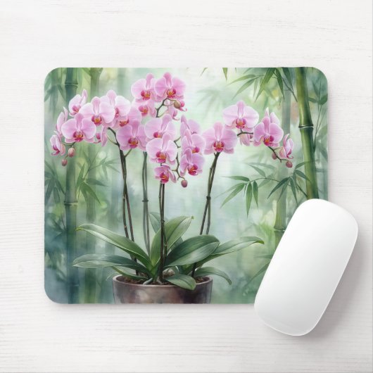 Ethereale Roze Orchideeën en Bamboe Muismat (Met muis)