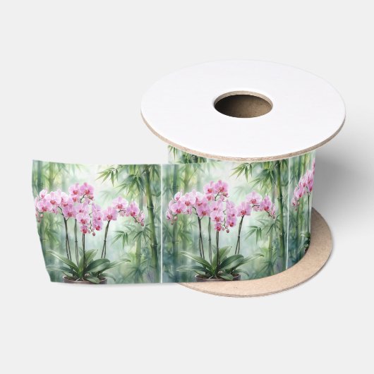Ethereale Roze Orchideeën en Bamboe Satijnen Lint (Spoel)