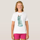 Ethereale Turquoise Ogen Witte Fluffy Kat Kinderen T-shirt (Voorkant volledig)