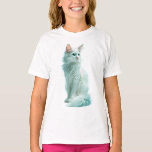Ethereale Turquoise Ogen Witte Fluffy Kat Kinderen T-shirt