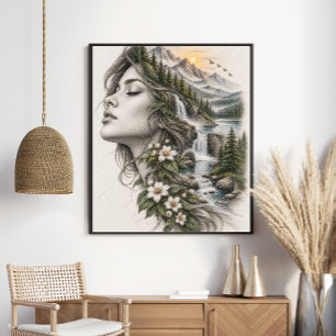 Ethereale Vrouw Bergbos Poster