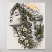 Ethereale Vrouw Bergbos Poster (Voorkant)