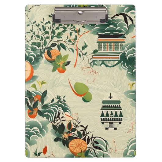 Ethereales Orangenmuster mit Zen-Tempeln Klembord (Voorkant)