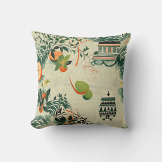 Ethereales Orangenmuster mit Zen-Tempeln Kussen