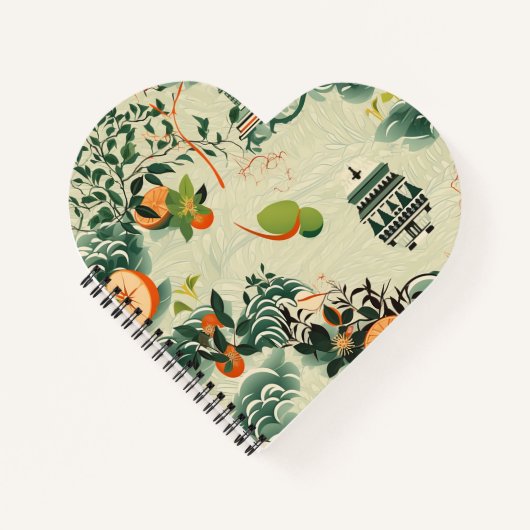 Ethereales Orangenmuster mit Zen-Tempeln Notitieboek (Voorkant)