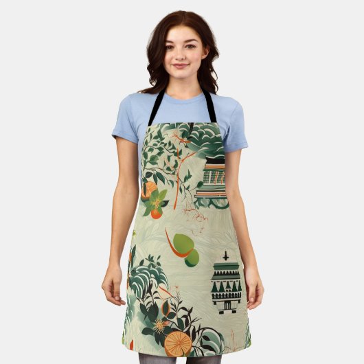 Ethereales Orangenmuster mit Zen-Tempeln Schort (Gedragen)