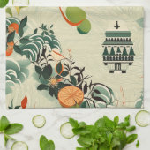 Ethereales Orangenmuster mit Zen-Tempeln Theedoek (Gevouwen)