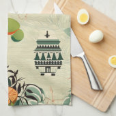 Ethereales Orangenmuster mit Zen-Tempeln Theedoek (Quarter Fold)