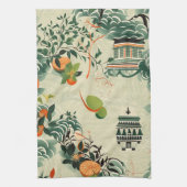 Ethereales Orangenmuster mit Zen-Tempeln Theedoek (Verticaal)