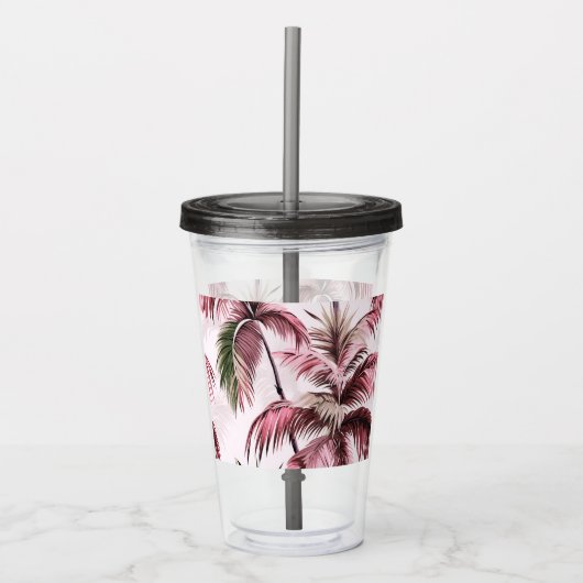 Ethereales Rosé-Palmenmuster Acryl Drinkbeker (Voorkant)