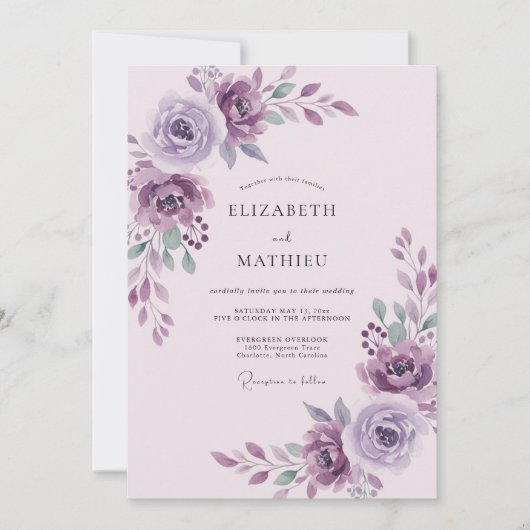 Ethereel Amethist Pr Plum Blad Bruiloft Kaart (Voorkant)