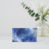Ethereel Blauwe Abstracte Golf Witte Glitter Frame Visitekaartje (Staand voorkant)