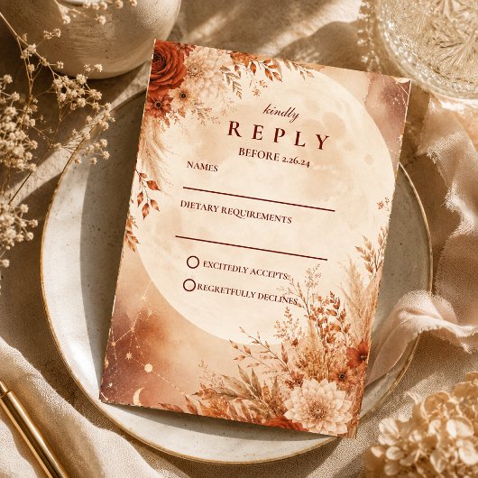 Ethereel Boho Herfst Bruiloft RSVP Kaartje