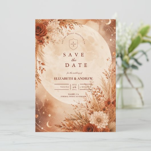 Ethereel Boho-herfstbruiloft Save The Date (Staand voorkant)