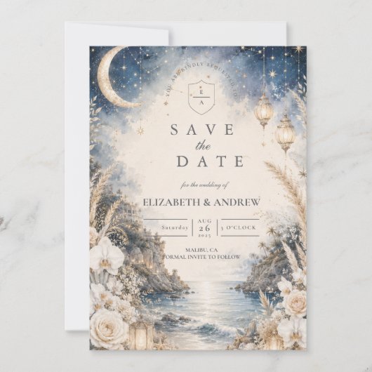 Ethereel Hemels Strandhuwelijk Save The Date (Voorkant)