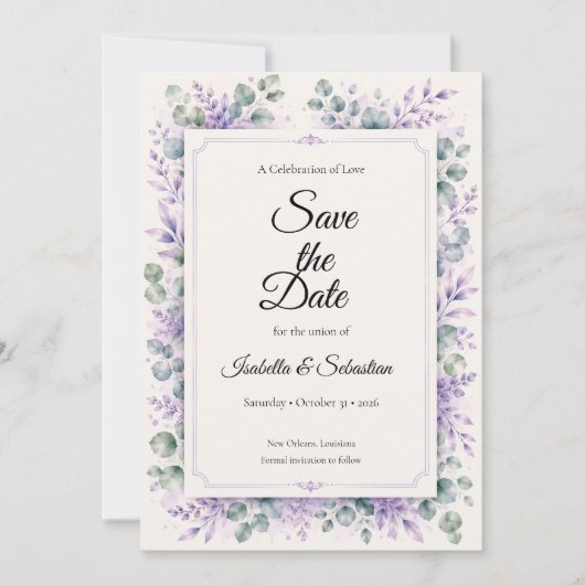 Ethereel Lavendel Bloemend Huwelijk Save The Date (Voorkant)