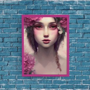 Ethereel meisje met roze sproeten poster