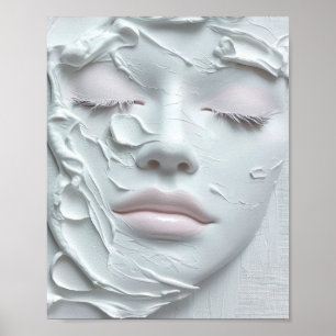 Ethereel Meisjesgezicht in Zachte Witte Textuur Poster