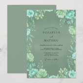 Ethereel Mint Aqua Bladerig Bruiloft Kaart (Voorkant / Achterkant)