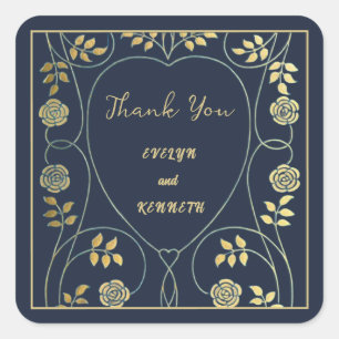 Ethereel Navy Art Nouveau Trouw Vierkante Sticker