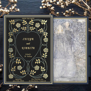Ethereel Navy & Goud Art Nouveau Trouwfeest Save The Date