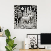 Ethereel Paard en Betoverd Kasteel Poster (Thuiskantoor)
