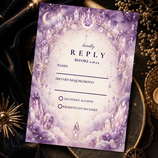 Ethereel Paarse Hemelse Bruiloft RSVP Kaartje