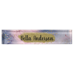 Ethereel Periwinkle Roze Goud Inky Fantasy Glam Naambordje