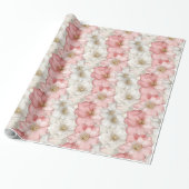Ethereel roze en gouden bloemig cadeaupapier (Uitgerold)