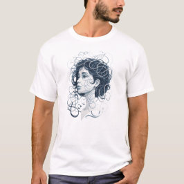 Ethereel Vrouwenportret – Abstracte Wervelende Har T-shirt