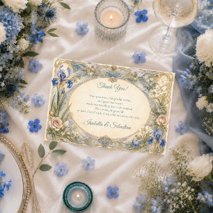 Etherele Art Nouveau bloemrijke romantische bruilo Bedankkaart