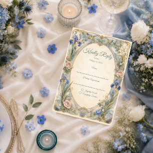 Etherele Art Nouveau bloemrijke romantische bruilo RSVP Kaartje