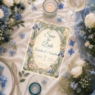 Etherele Art Nouveau bloemrijke romantische bruilo Save The Date