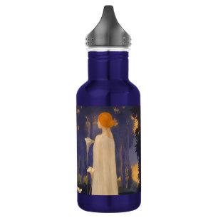 Etherele Art Nouveau-vrouw bij maanverlichte Calla Waterfles