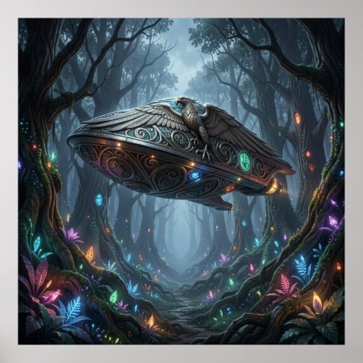 Etherele Bioluminescente Flora en Kosmische Soever Poster (Voorkant)