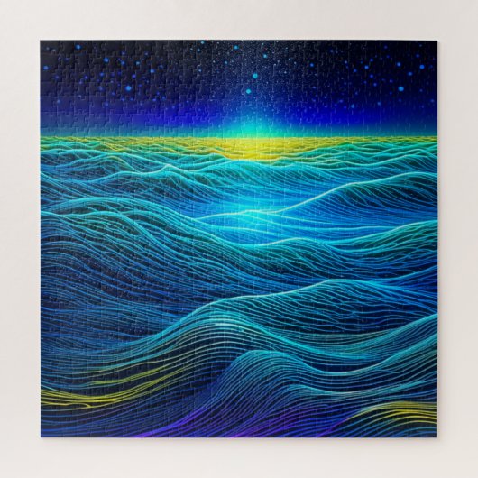 Etherele blauwe golven en oceanzonsondergang legpuzzel (Verticaal)