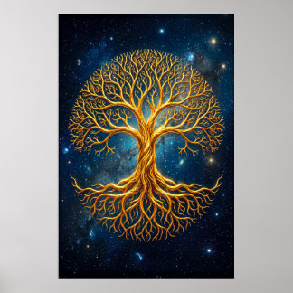Etherele Blauwe Kosmische Boom Des Levens Gloeiend Poster