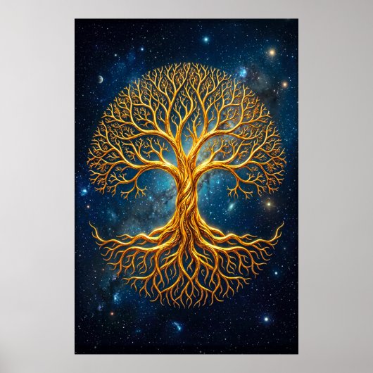 Etherele Blauwe Kosmische Boom Des Levens Gloeiend Poster (Voorkant)