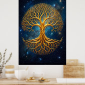 Etherele Blauwe Kosmische Boom Des Levens Gloeiend Poster (Keuken)