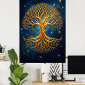 Etherele Blauwe Kosmische Boom Des Levens Gloeiend Poster (Thuiskantoor)